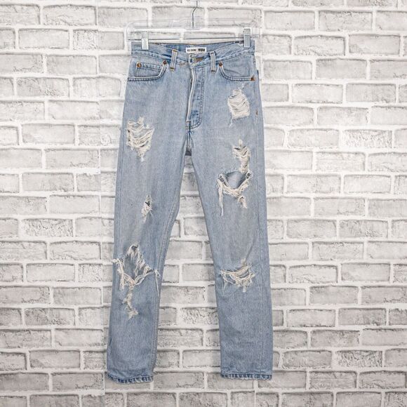 RE/DONE x Levi's Women's High Rise Ankle Crop Denim Jeans Distroyed ripped Sz 23 - Picture 1 of 8